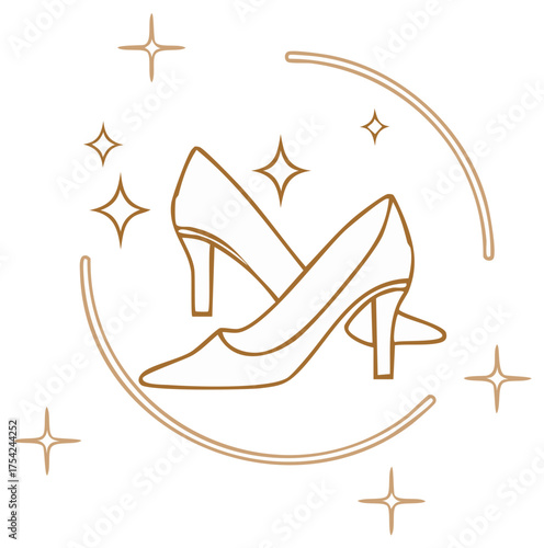 Elegant Shoes with Stars Line Art Fashionable Footwear Illustration Glamourous High Heels