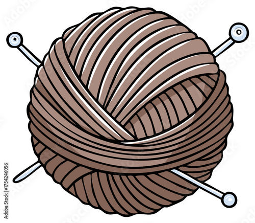 Brown ball of yarn with knitting needles, crafts, and hobbies