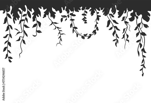 Minimalist black silhouette illustration of graceful hanging vines a perfect natural decorative border botanical design element silhouette vector illustration white background