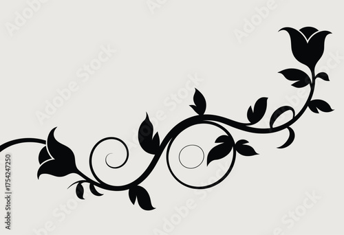 Elegant black floral silhouette vector illustration decorative vine flourish design element ornate graphics classic art scalable eps icon silhouette vector illustration white background