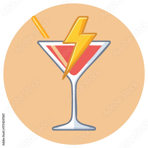 Electric Cocktail Icon with a Lightning Bolt in a Martini Glass