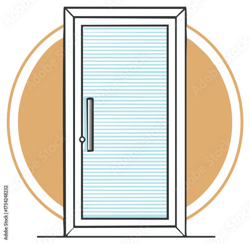 Modern Glass Door with Horizontal Blinds and Sleek Handle