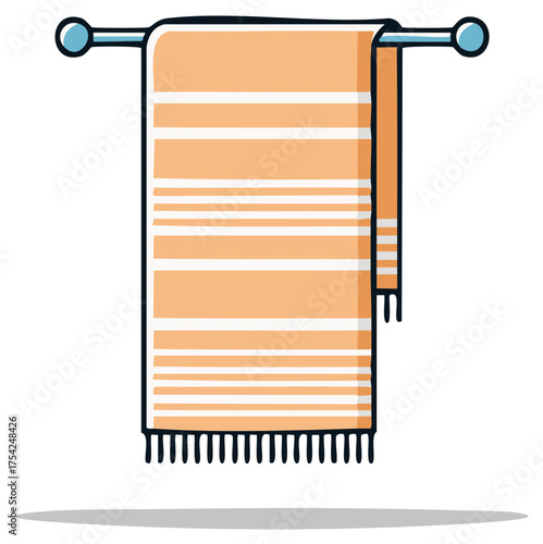 Hanging orange towel on a towel rack illustration