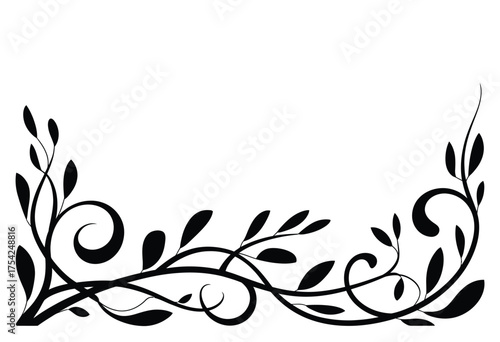 Minimalist botanical vector illustration elegant silhouette flourish decorative corner design organic plant swirls foliage art graphic element eps silhouette vector illustration white background