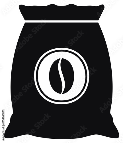 Minimalist black coffee package vector with a white bean emblem for food and drink concepts