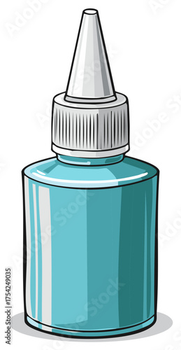 Blue Dropper Bottle Illustration with Narrow Applicator Tip and Ribbed Cap