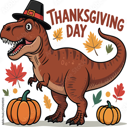 Dinosaur T Rex Thanksgiving Day Vector Illustration T-Shirt Design