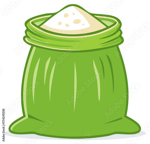 Illustration of a Green Bag Filled with White Powder or Sand for Agriculture