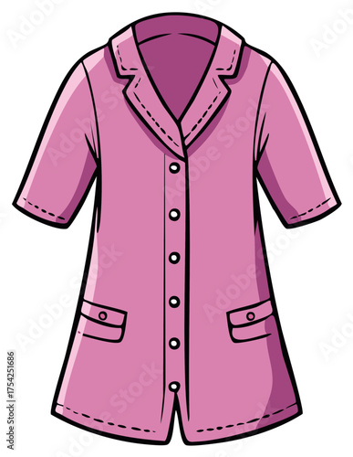 Cartoon Pink Short-Sleeved Medical Lab Coat with Buttons and Pockets