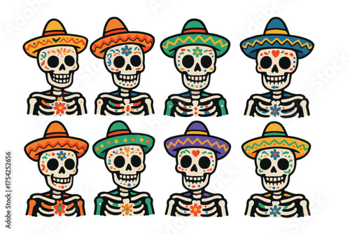 Holiday carolers singing joyfully for festive celebrations. Set of 6 vector illustration