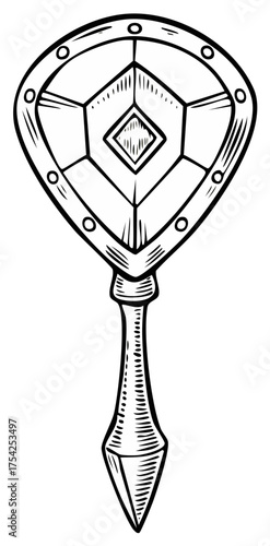 Stylized Antique Mirror Hand Drawn Detailed Illustration in Black and White