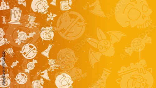 Doodle halloween icons skulls ghosts and zombies pattern. Provide a fun spooky season vibe. Loop simple animation