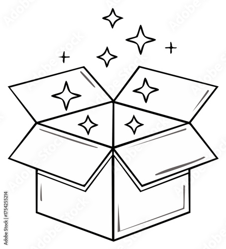 Doodle box of wonders sparkling with magical stars for celebration or creative surprise projects