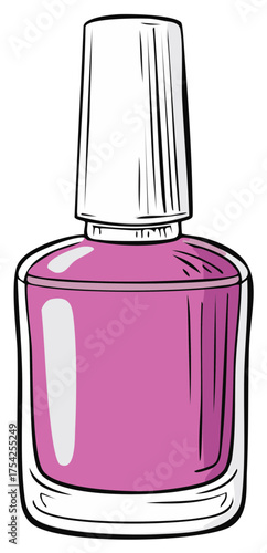 Nail polish bottle illustration in pink with white lid beauty product