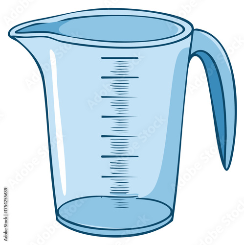 Cartoon illustration of a blue glass measuring cup for kitchen use