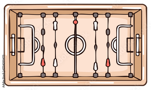 Cartoon foosball table illustration, top view, game room and sports concept