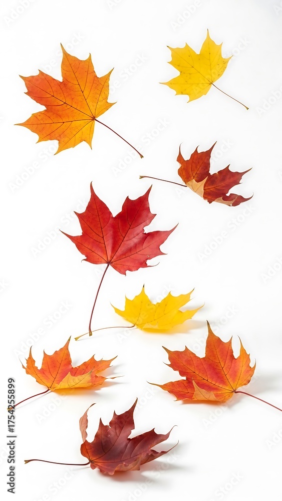 Fototapeta premium Autumn Leaves of Many Colors Scattered on a White Background Studio Shot