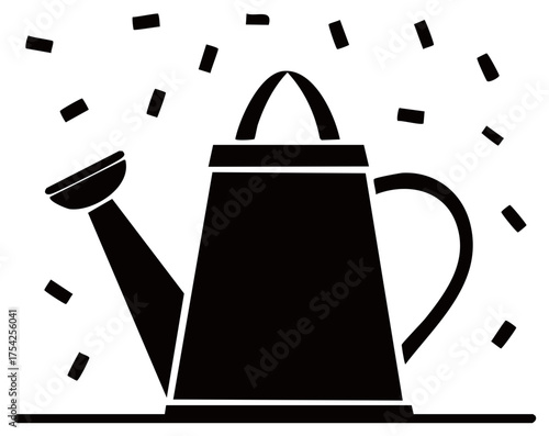 Watering Can Silhouette with Water Drops for Gardening Irrigation Purposes