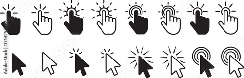 Cursor Click Icons and Hand Pointers Set: Computer Mouse Clicks and Touch Gestures	