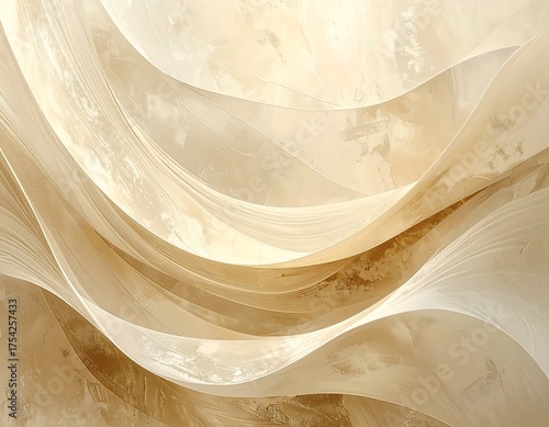 Abstract composition features gentle, flowing, undulating forms with a soft, muted, and layered appearance