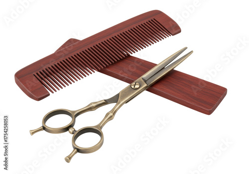 Isolated hairdressing tools comb and vintage scissors for a barber isolated on surface
