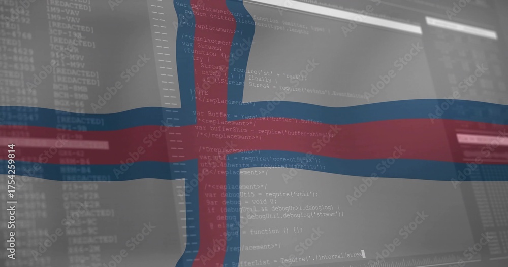 Naklejka premium Displaying Icelandic flag overlay on code editor on monitor showing programming code on desktop