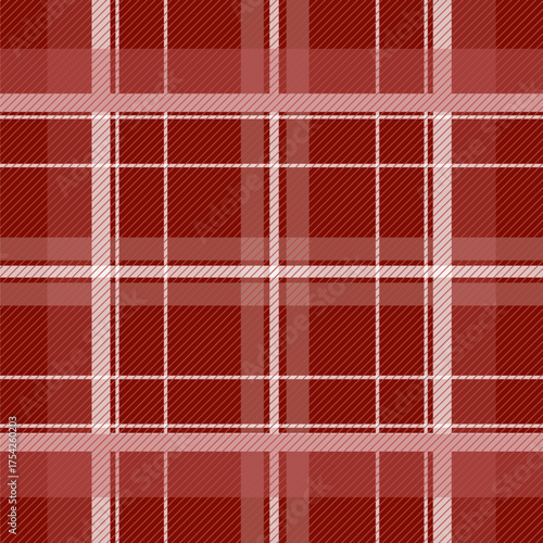 Seamless red tartan pattern with intersecting lines in warm tones, perfect for autumn and Christmas-themed designs.