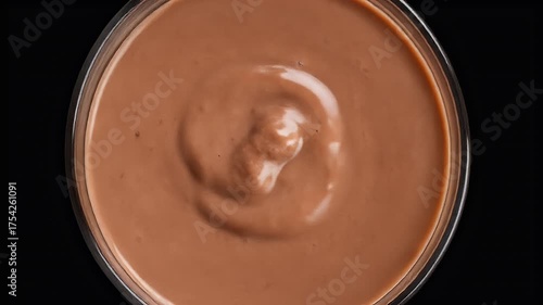 Realistic Close Up Top Down View of Chocolate Smoothie Swirl in Glass