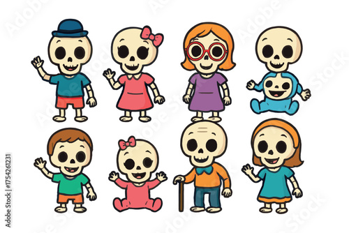 Colorful shopping baskets with sale items and discounts for marketing. Set of 6 vector illustration