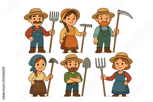 Cheerful children singing carols during the holiday season. Set of 6 vector illustration