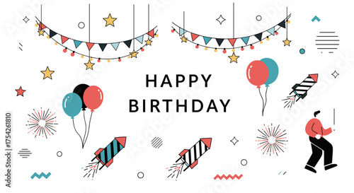 Celebrate a special day with this festive and fun happy birthday illustration.