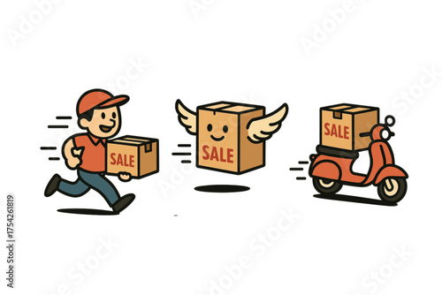 Diverse group of people celebrating Black Friday shopping. Set of 6 vector illustration