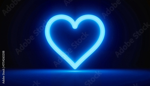 Glowing blue neon heart shape illuminated against a dark background for decorative purposes