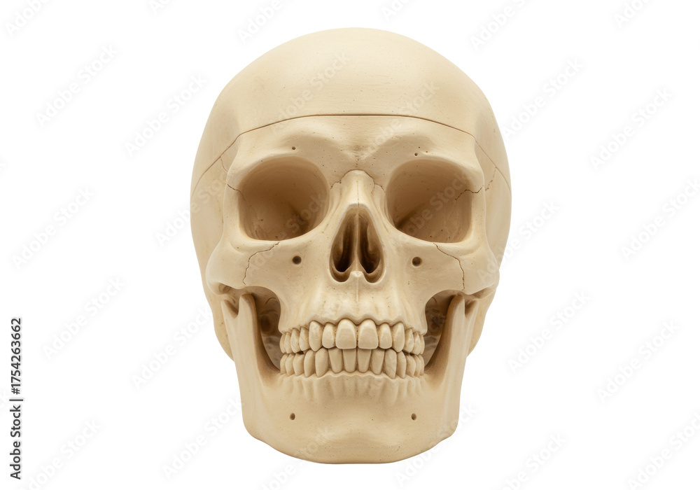 Obraz premium Isolated human skull, anatomical model for medical education, realistic bone structure, skullcap