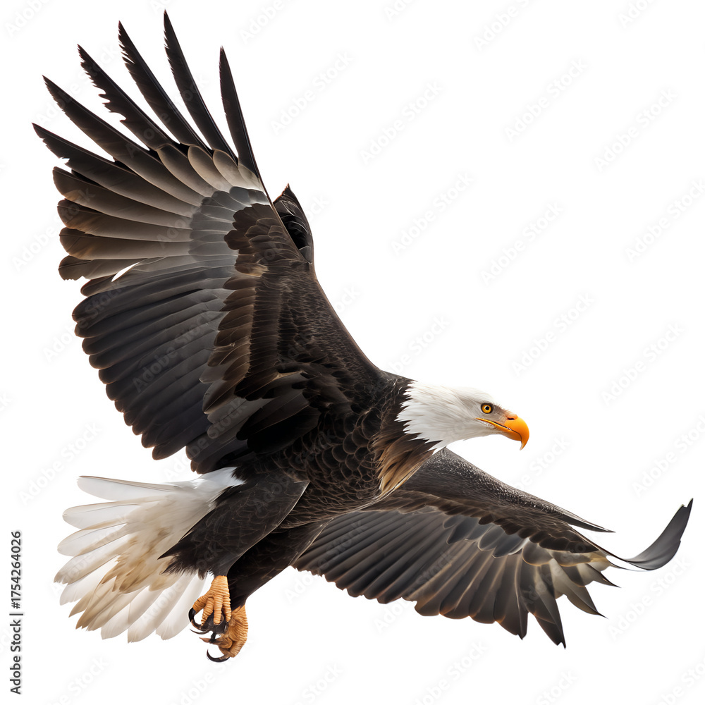 Obraz premium Bald eagle in flight isolated on transparent background