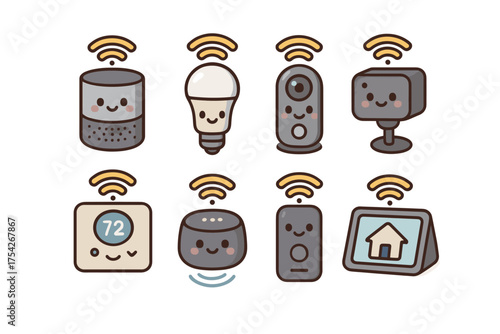 Smart home devices for modern living and convenience. Set of 6 vector illustration