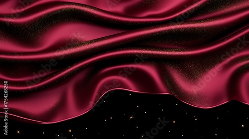 Crimson Silk Drape: A luxurious crimson silk drape cascades gracefully against a contrasting backdrop. Capturing the exquisite beauty of texture and depth.