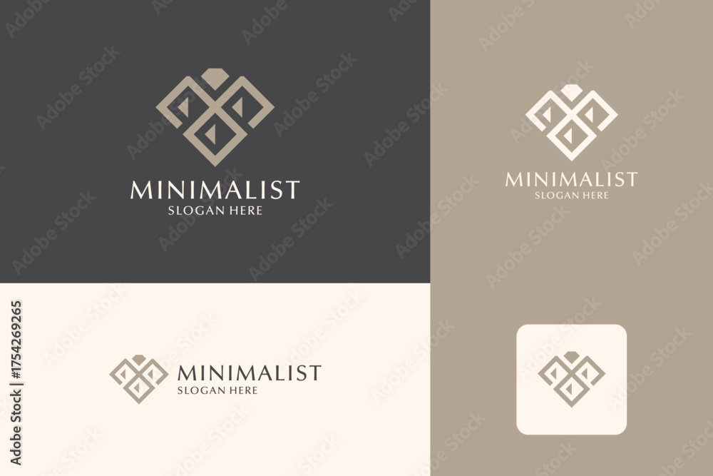 Fototapeta premium Minimalist diamond linear logo design. Abstract symbol for cosmetics and packaging