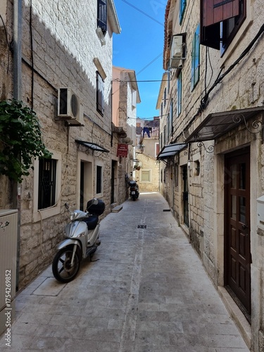 A narrow street in an old Croatian town