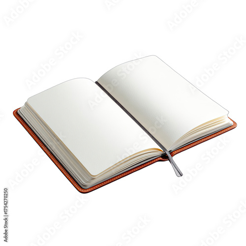 Open book, blank pages, brown cover