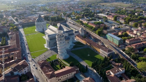 Pisa, Italy - September 05, 2025: the majestic architecture of Pisa’s historical Square of Miracles at sunset