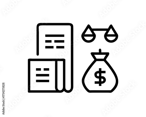 Financial documents and legal scales