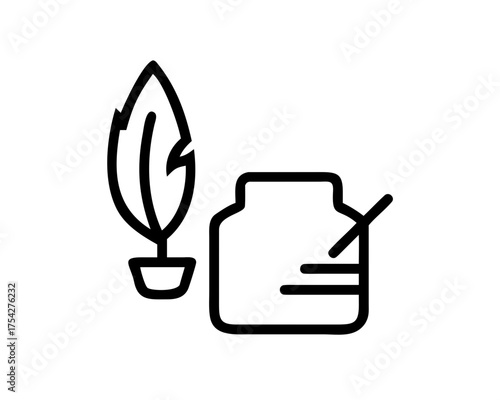 Illustration of a quill pen and inkwell