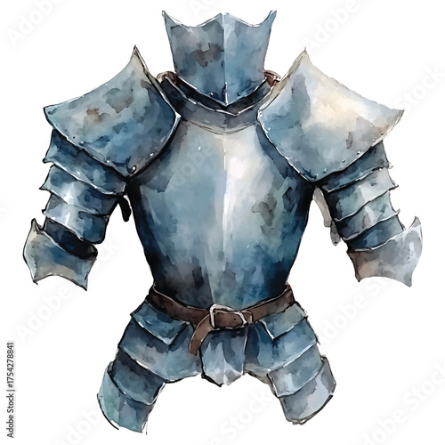 Watercolor Medieval Knight Armor Chestplate and Pauldrons on watercolor illutrastion transparent background