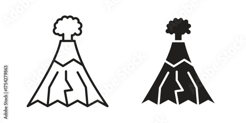 Volcano icon set in flat and line style vectors