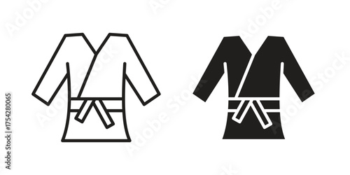 Uniform martial art icon set in flat and line style vectors