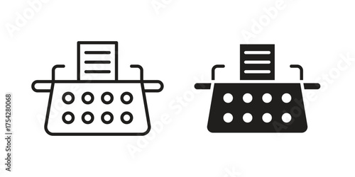 Typewriter icon set in flat and line style vectors