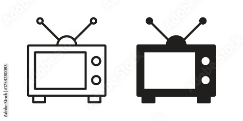 Tv retro icon set in flat and line style vectors