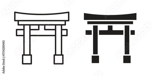 Torii gate icon set in flat and line style vectors