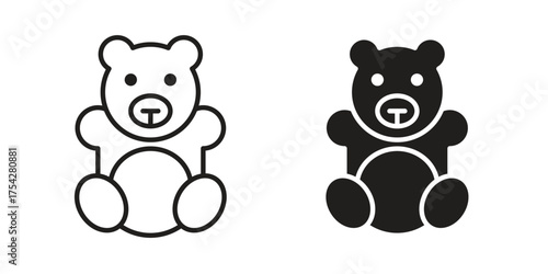 Teddy bear icon set in flat and line style vectors